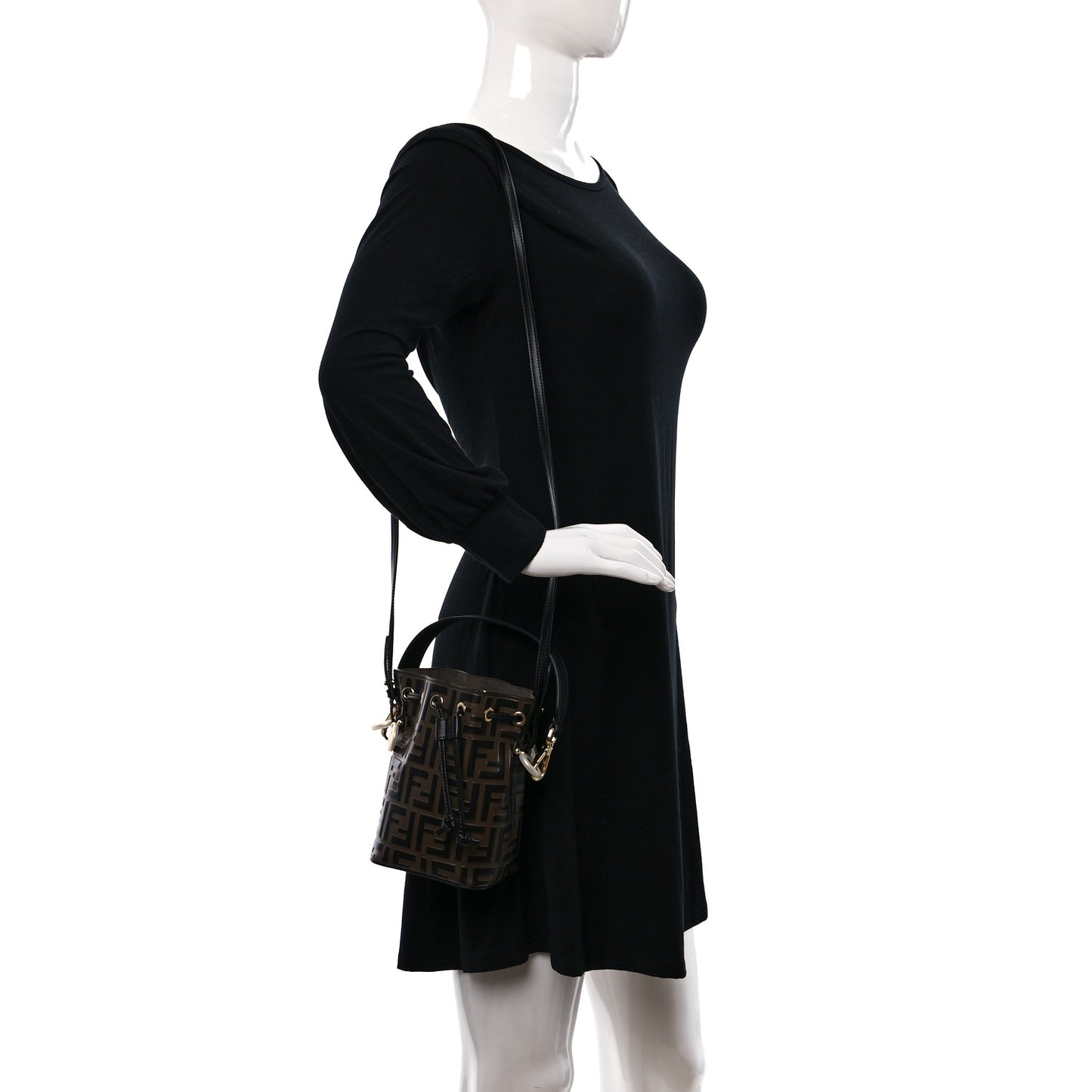 Vitello Liberty F is Fendi Bi-Color FF 1974 Embossed Mini Mon Tresor Bucket Bag Maya Black
