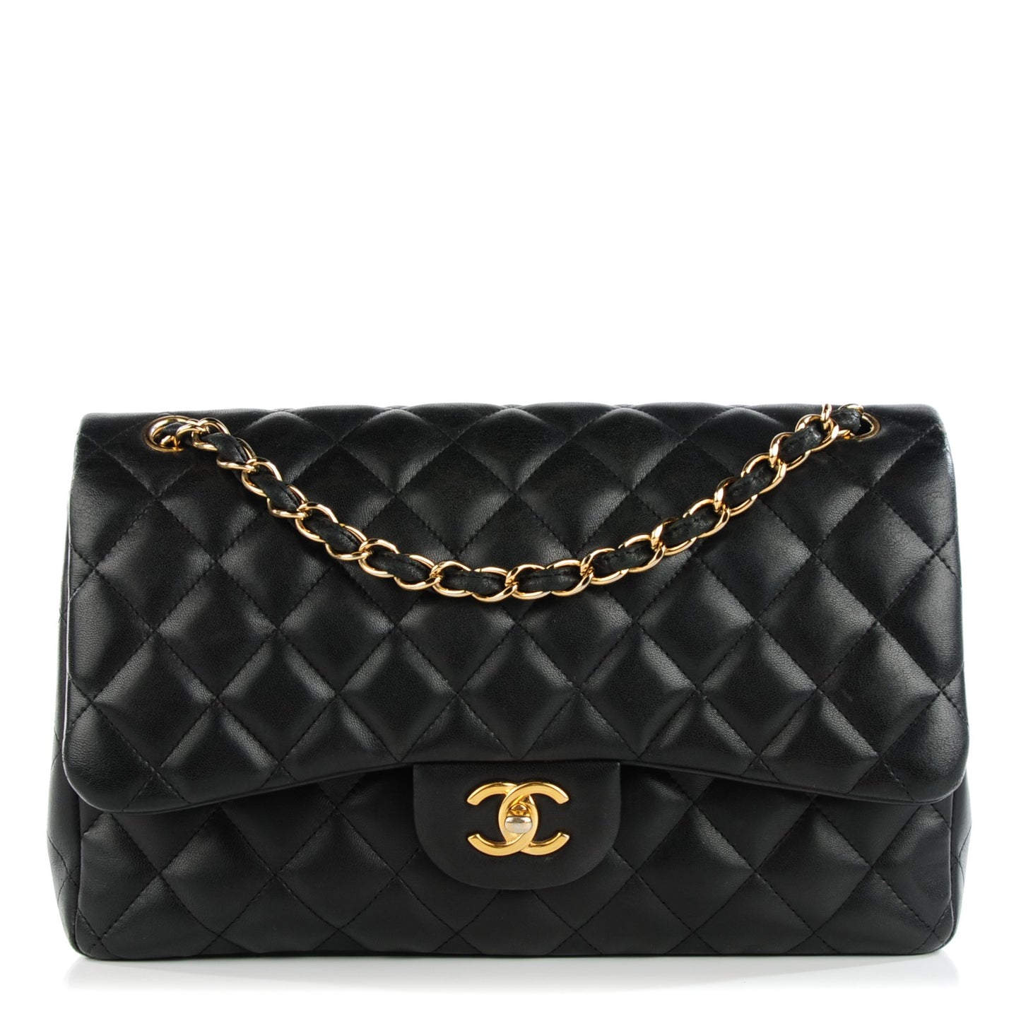 Lambskin Quilted Jumbo Double Flap Black
