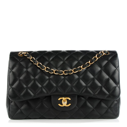Chanel Lambskin Quilted Jumbo Double Flap Black 1 of 11