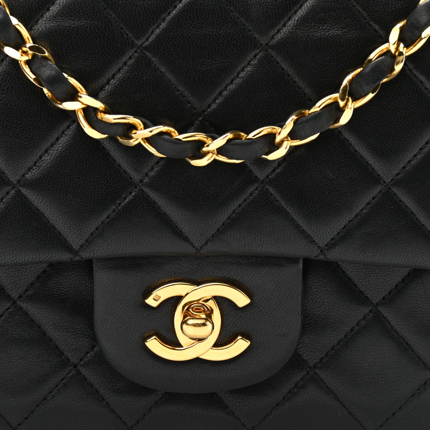 Lambskin Quilted Medium Double Flap Black
