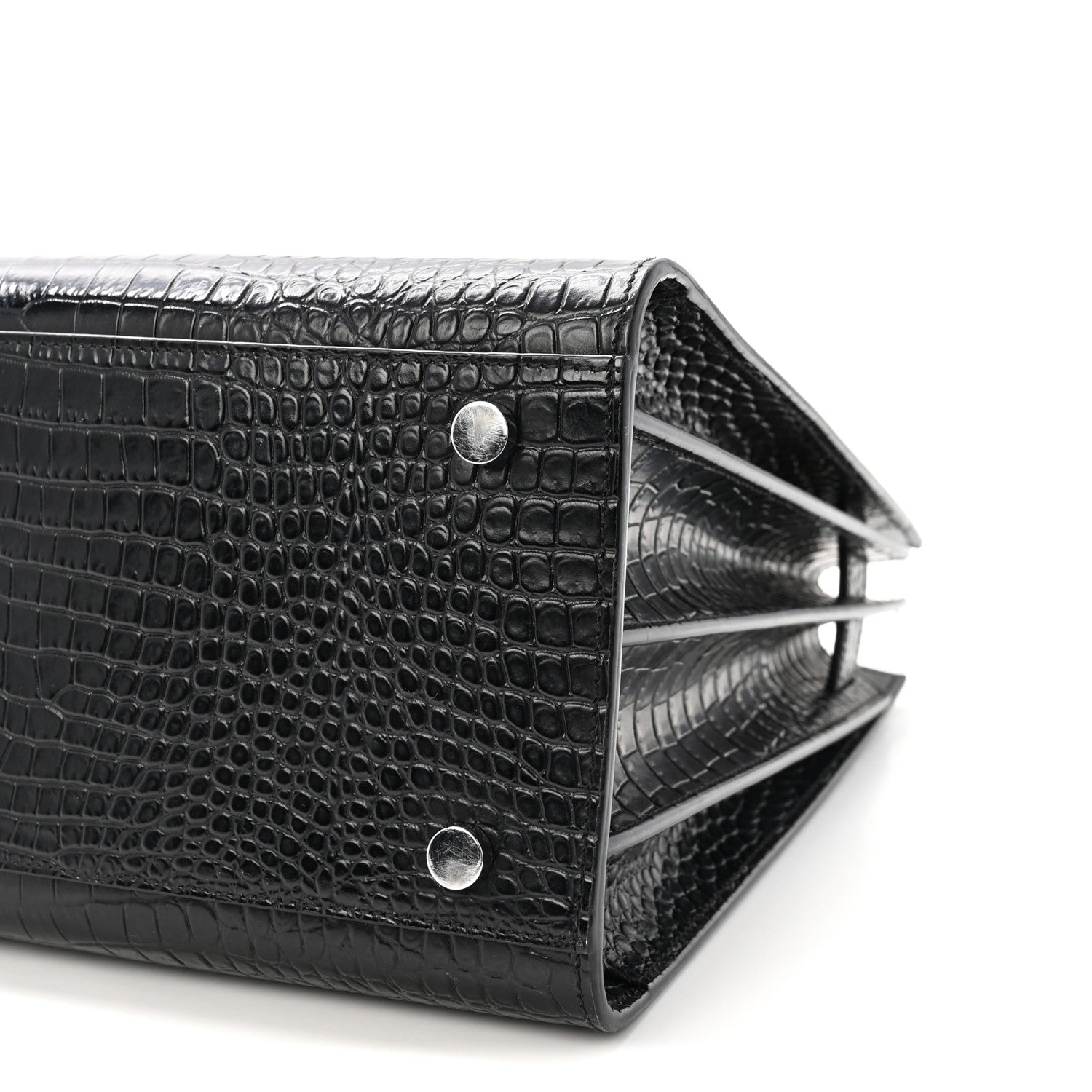 Saint Laurent Calfskin Crocodile Embossed Small Sac de Jour Black 10 of 10