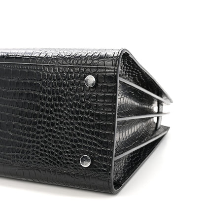 Saint Laurent Calfskin Crocodile Embossed Small Sac de Jour Black 10 of 10