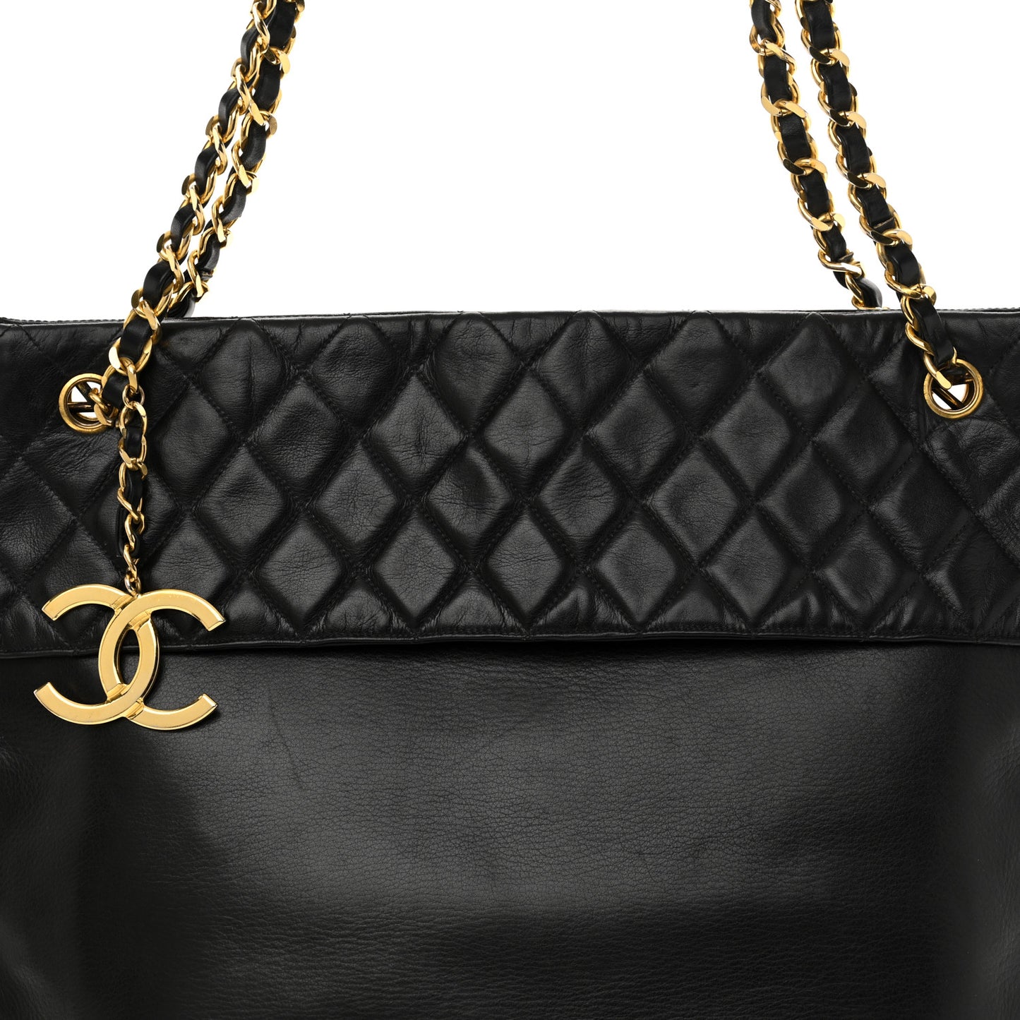 Lambskin Quilted Shopping Tote Black