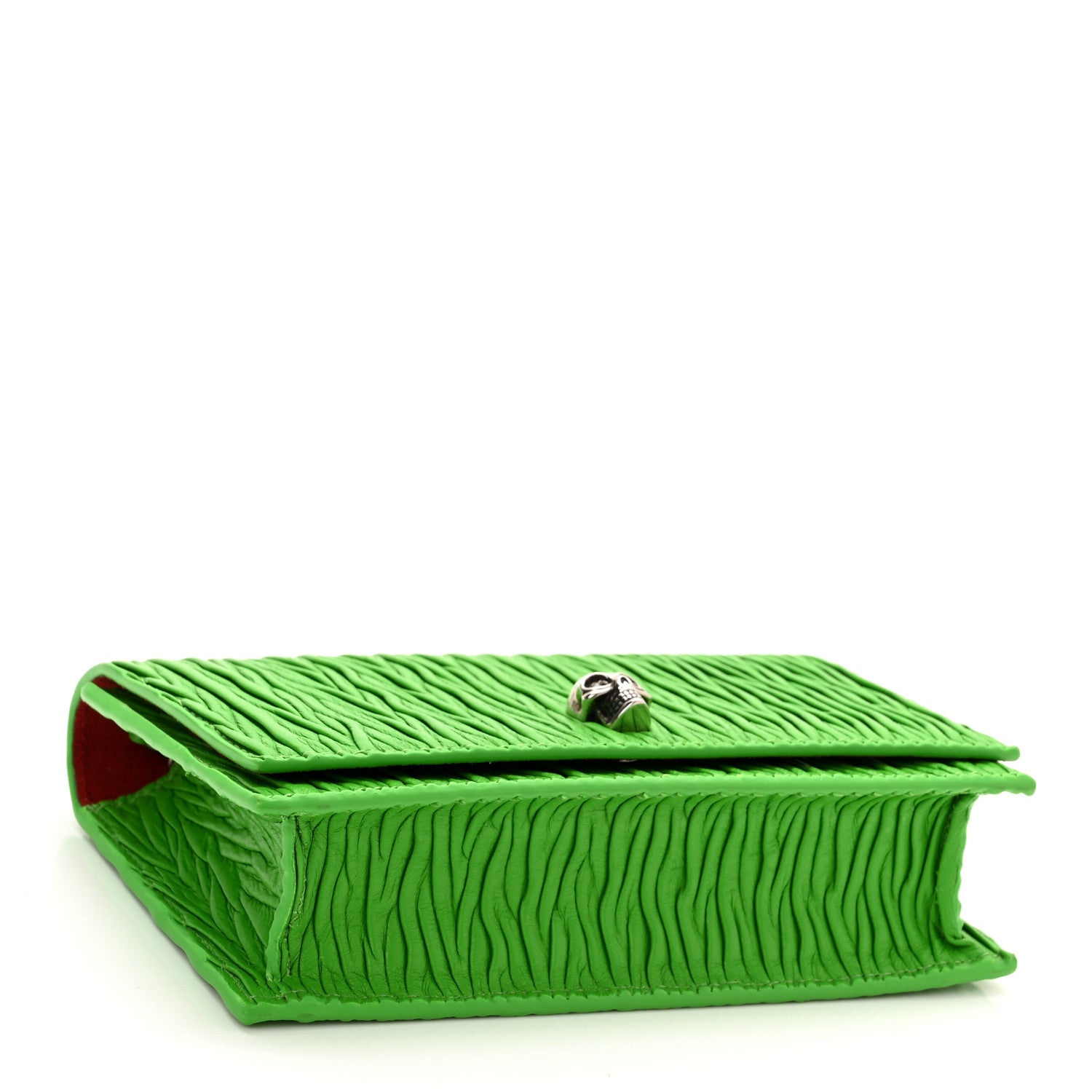 Alexander McQueen Lambskin Pleated Skull Small Chain Crossbody Bag Acid Green 4 of 9
