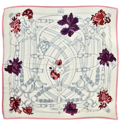 Hermes Cashmere Silk Cavalcadour Shawl 140 Blanc Violet Rose 1 of 8