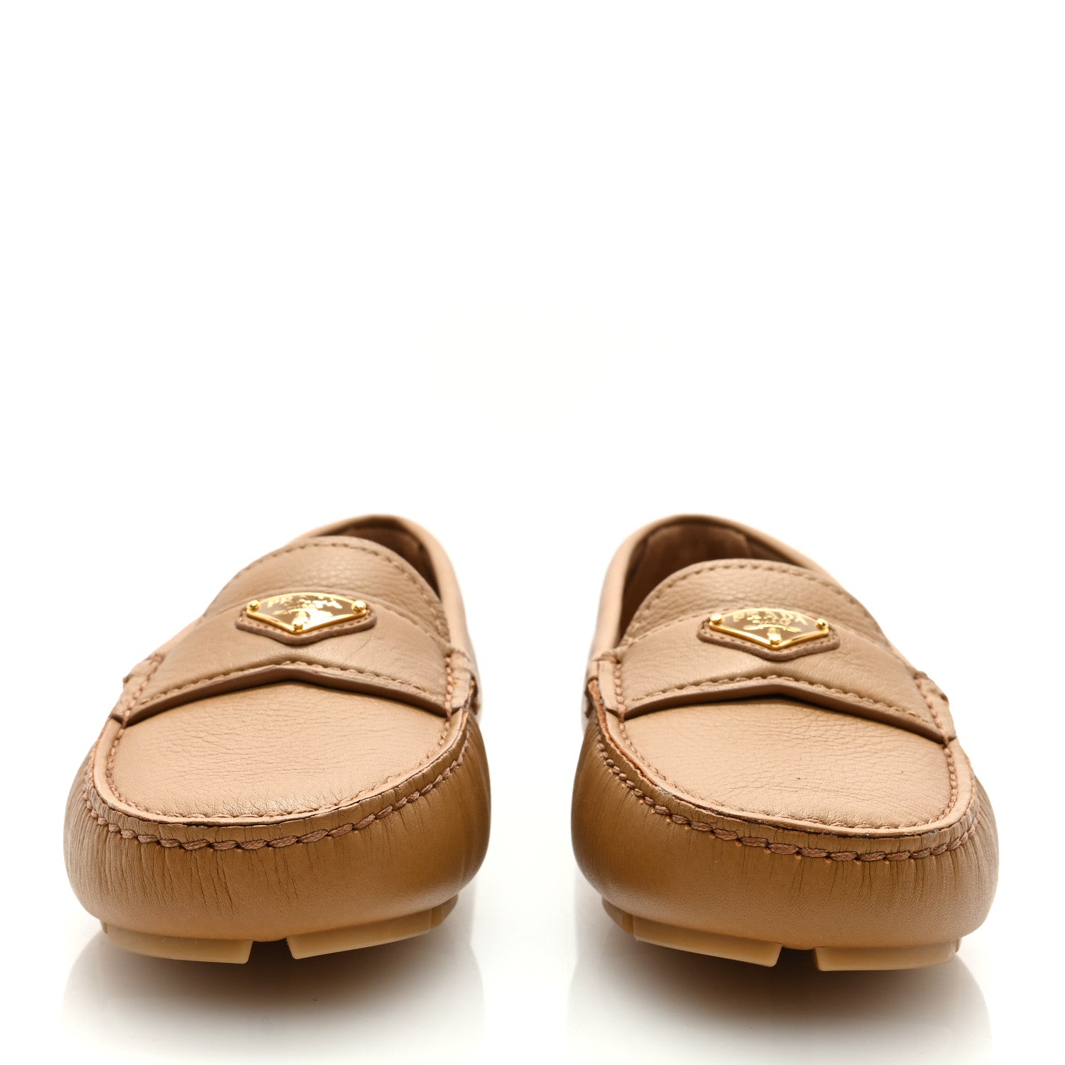 Prada Cervo Triangle Driving Loafer 37.5 Naturale 3 of 7