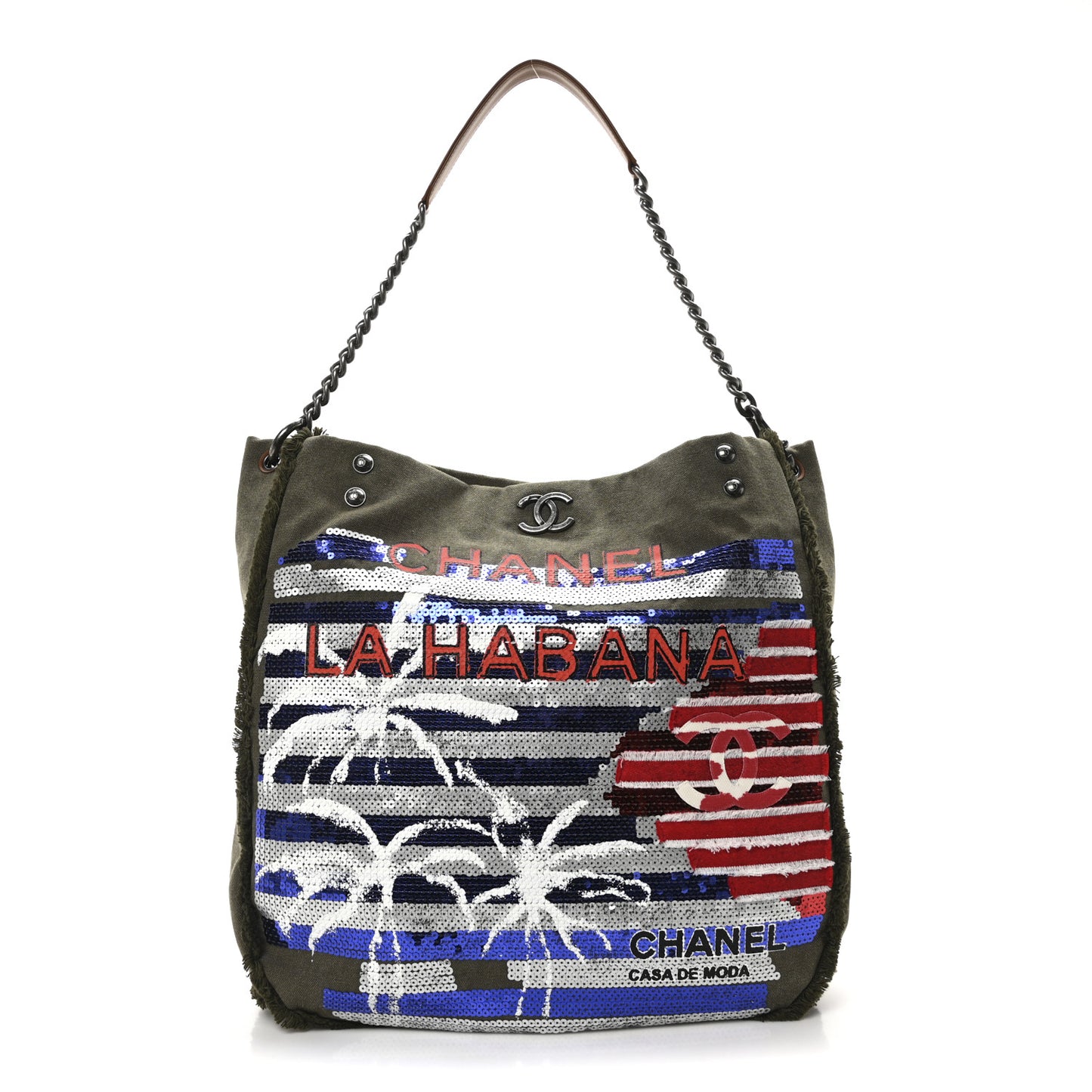 Canvas Sequins Cubano Trip Hobo Khaki