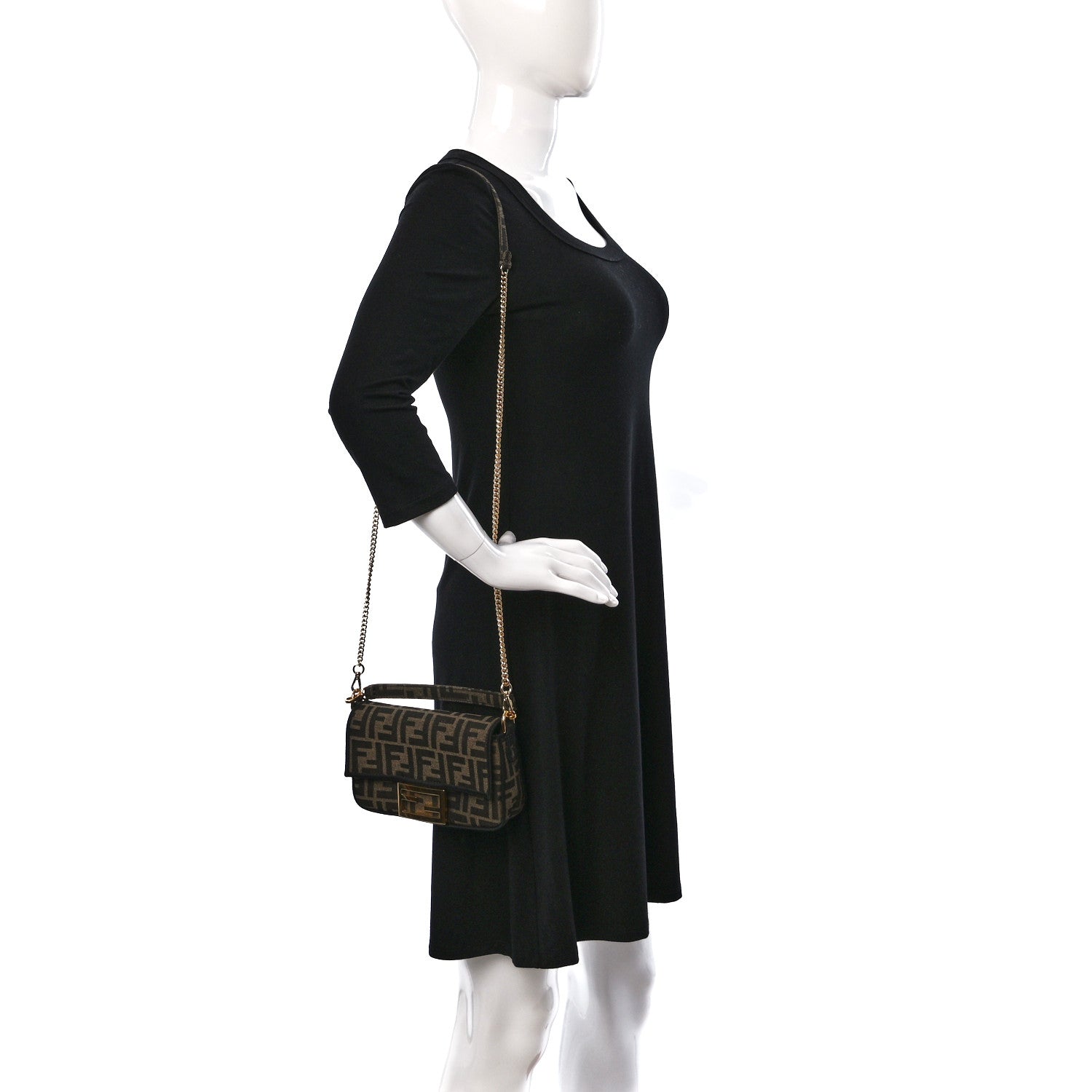Fendi Fabric Jacquard FF 1974 Mini Baguette Tobacco Moro Black 2 of 8