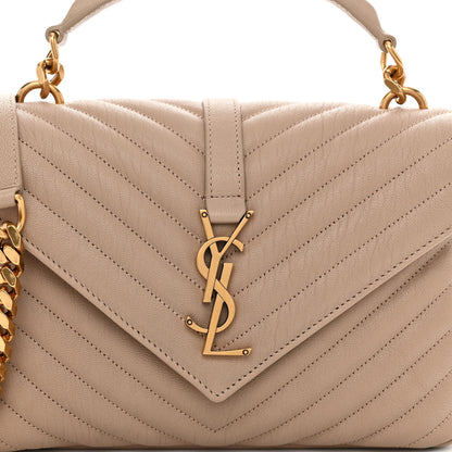 Saint Laurent Sheepskin Matelasse Chevron Monogram Medium College Bag Dark Beige 8 of 10