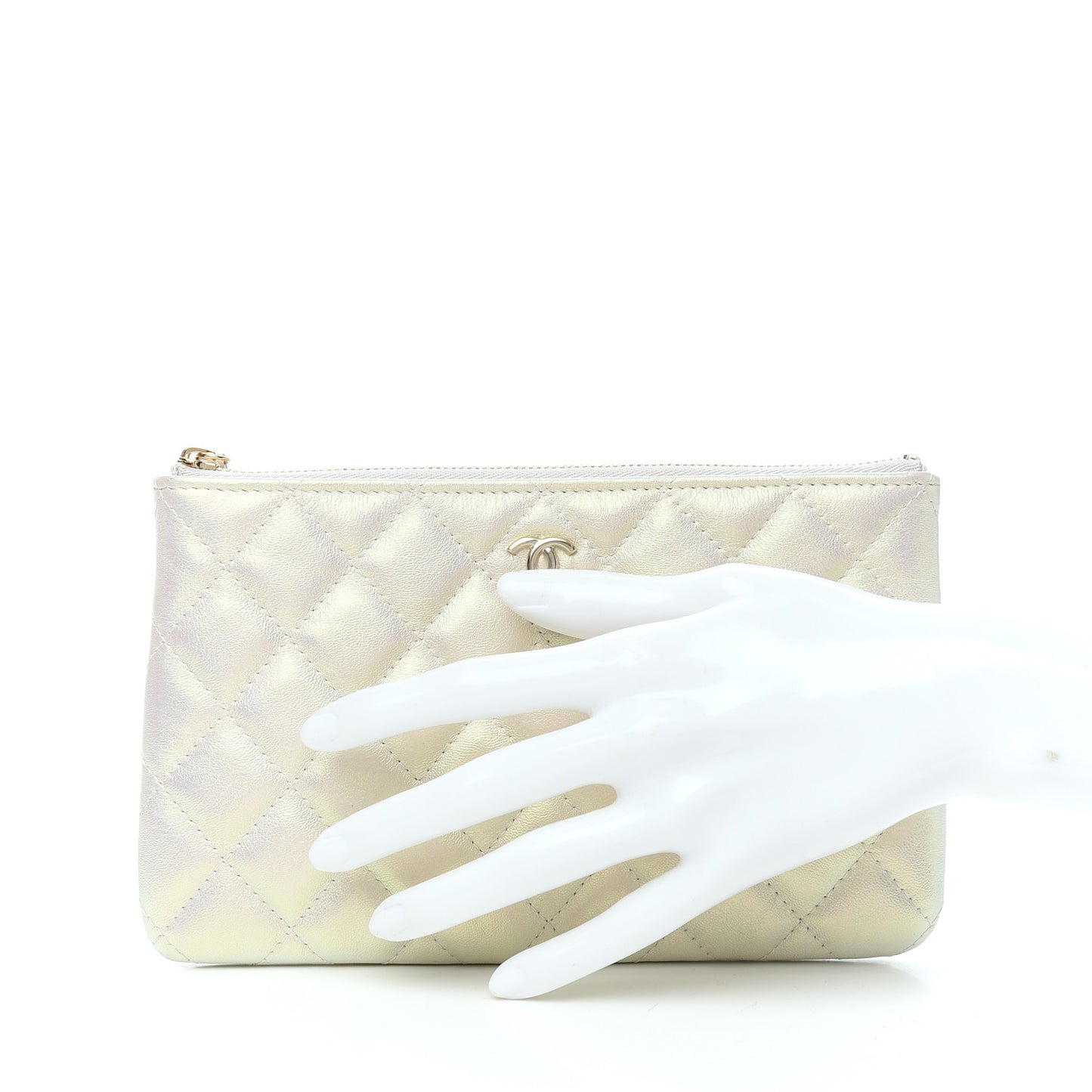Iridescent Lambskin Quilted Cosmetic Case Ivory