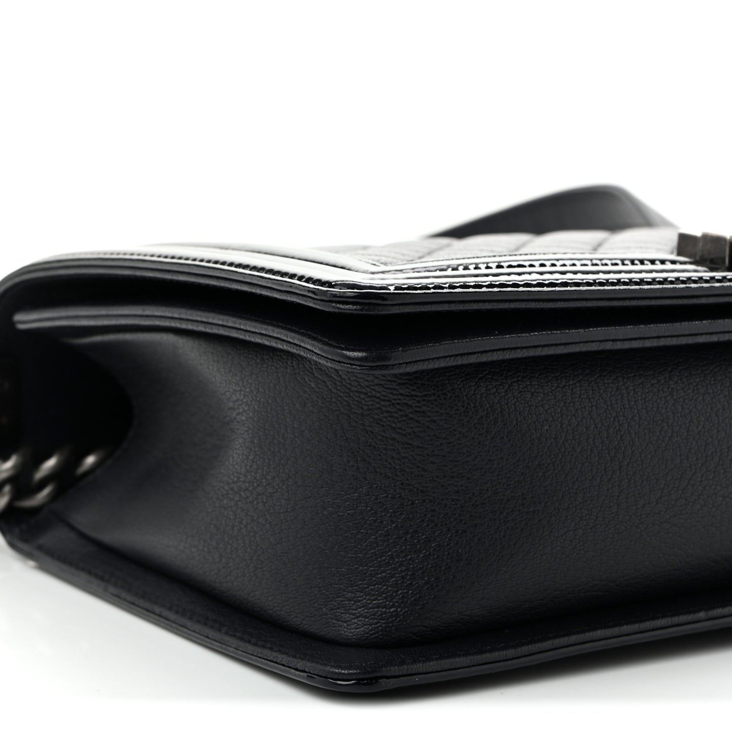 Goatskin Quilted Patent New Medium Duo Boy Flap Black