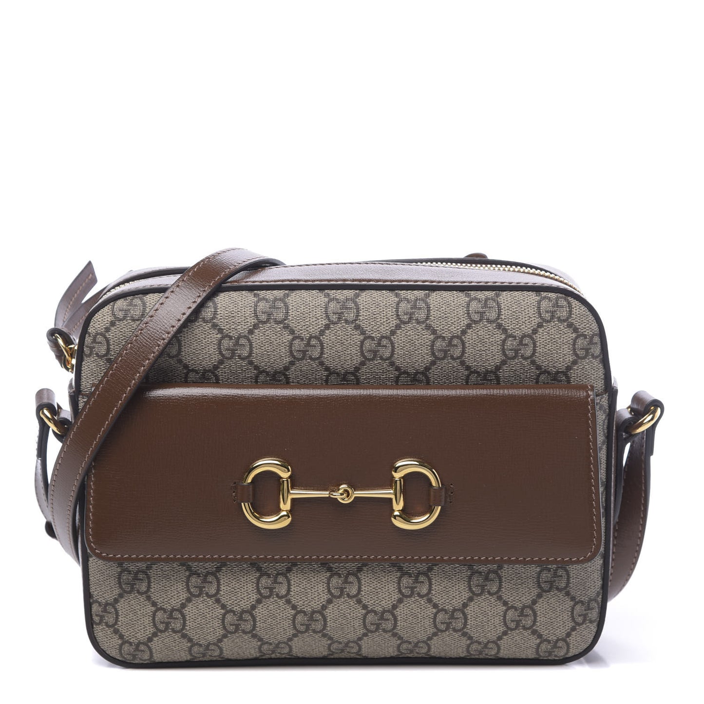 GG Supreme Monogram Small Horsebit 1955 Shoulder Bag Beige Brown Sugar