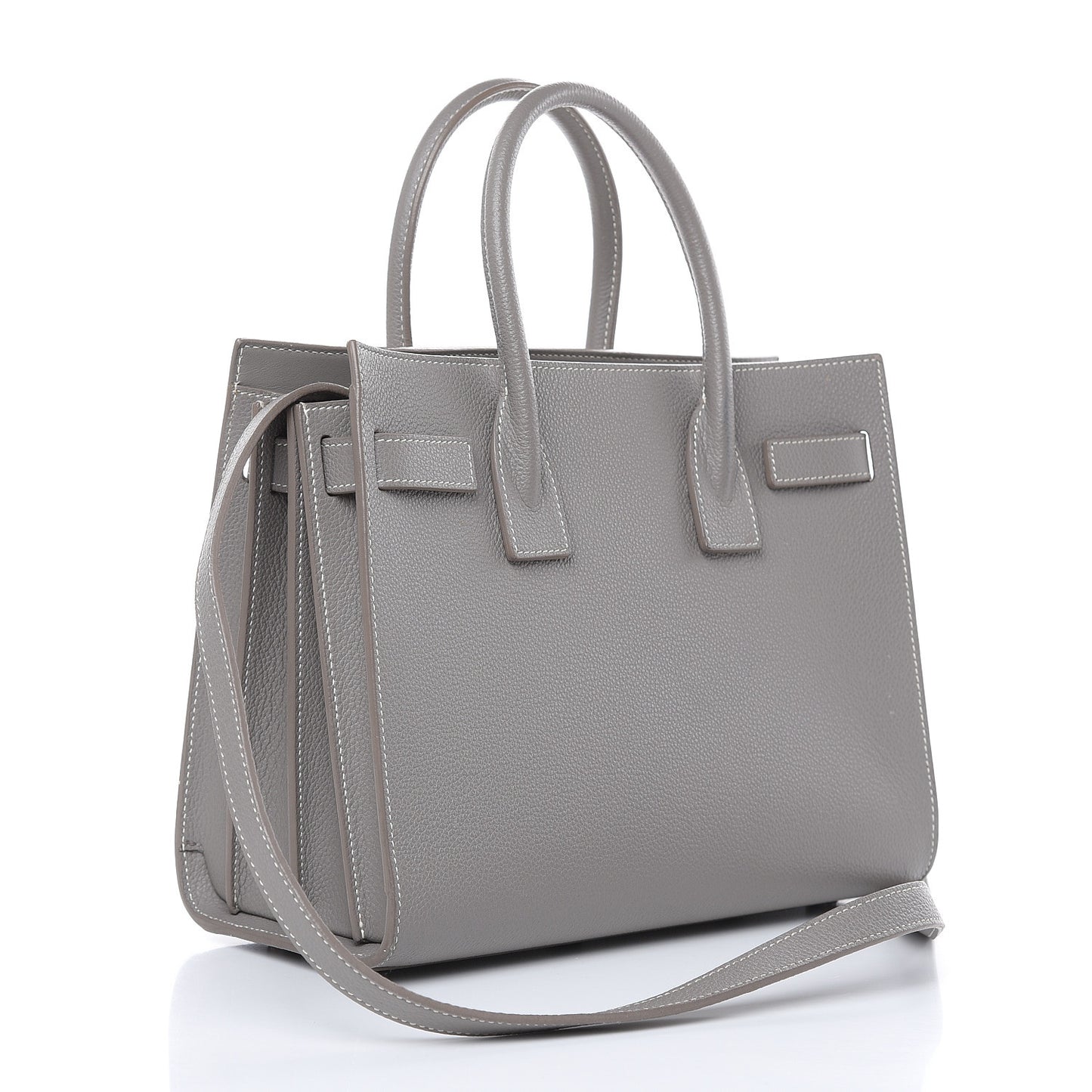 Grained Calfskin Topstich Baby Sac De Jour Fog