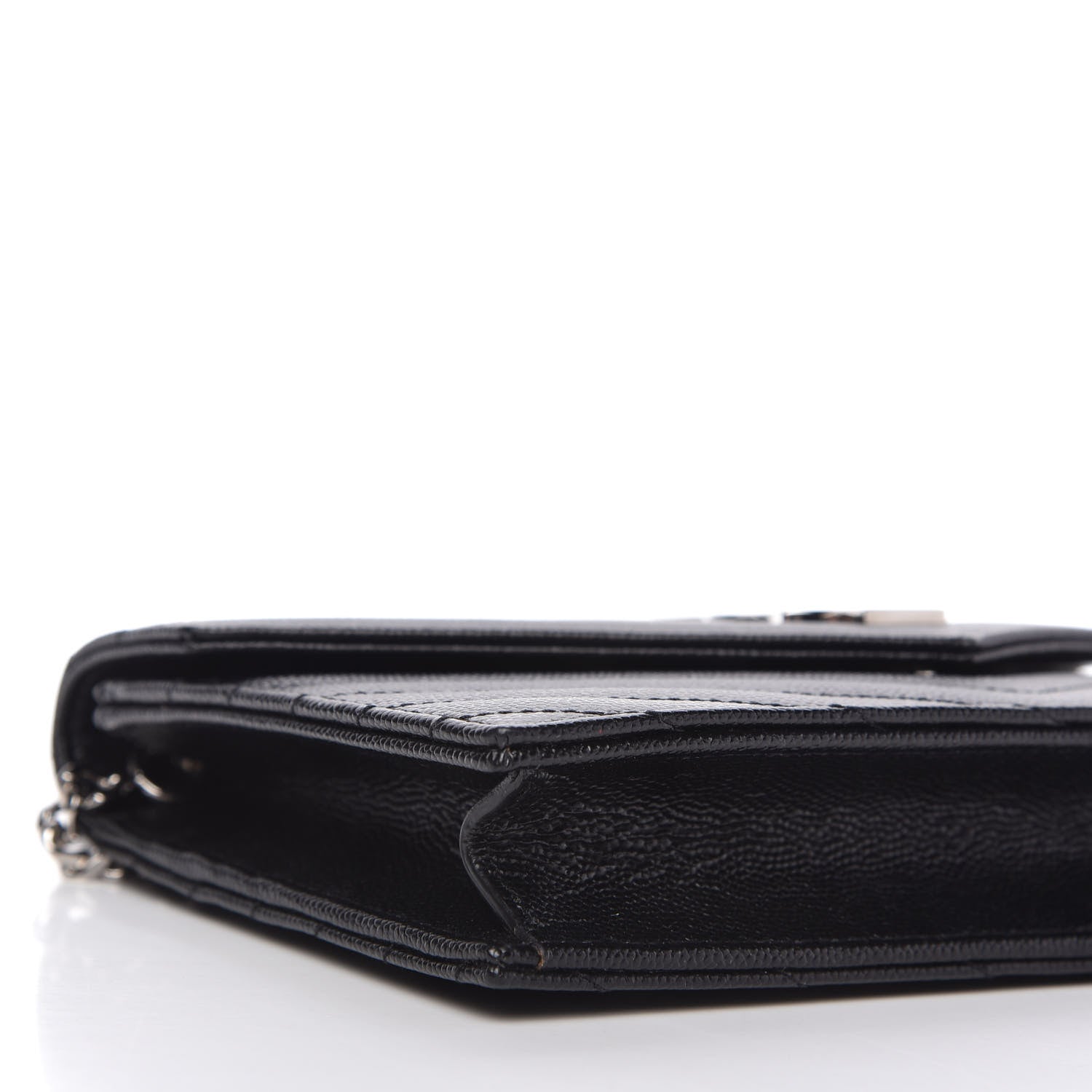 Saint Laurent Grain De Poudre Matelasse Chevron Monogram Envelope Chain Wallet Black 6 of 11