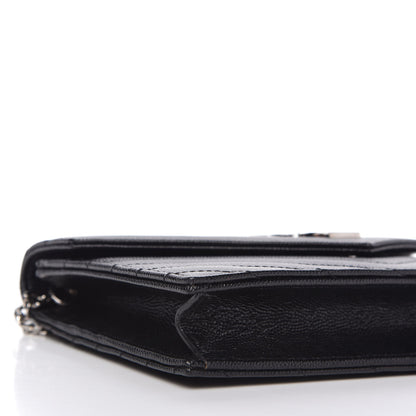 Saint Laurent Grain De Poudre Matelasse Chevron Monogram Envelope Chain Wallet Black 6 of 11