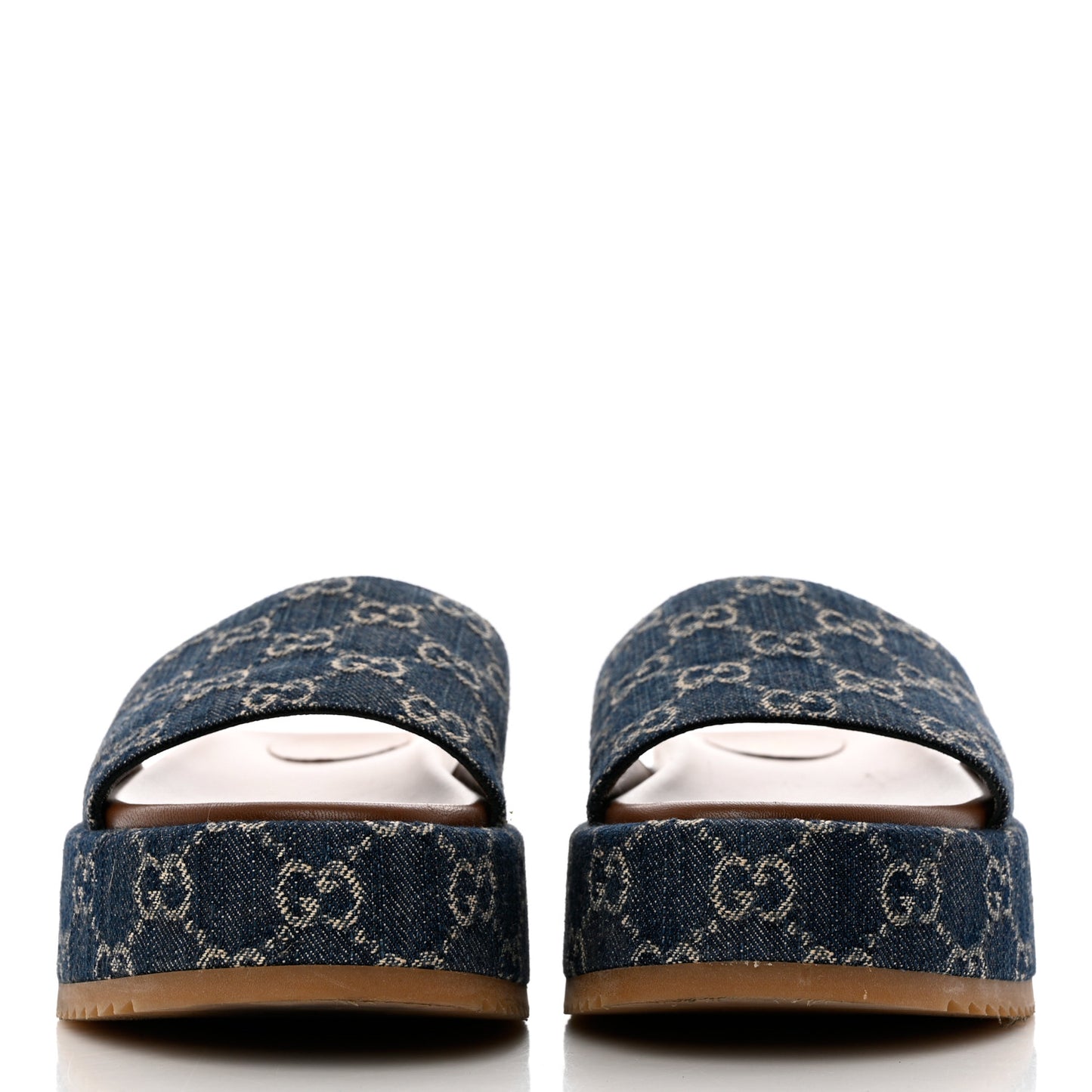 New Denim GG Monogram Angelina Platform 55mm Slide Sandals 39 Blue Tea