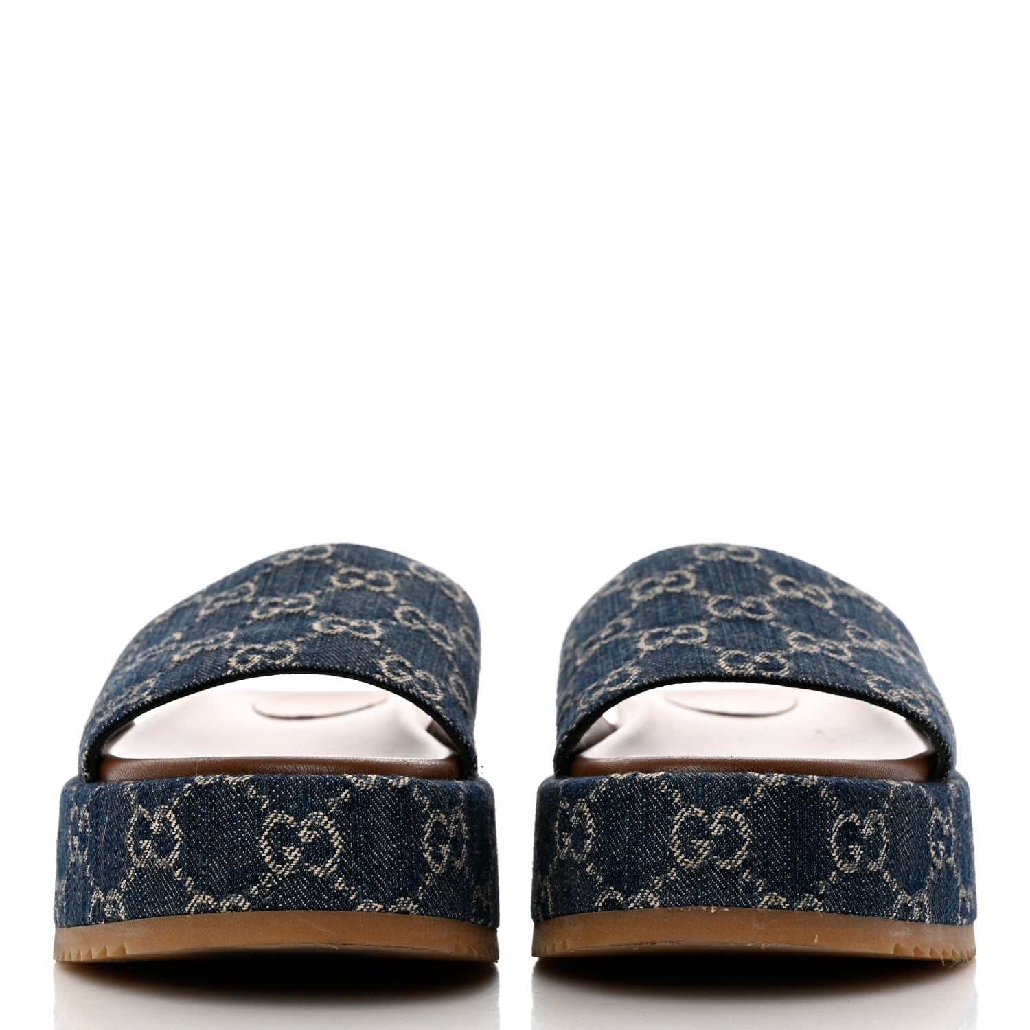 Gucci New Denim GG Monogram Angelina Platform 55mm Slide Sandals 39 Blue Tea 2 of 12