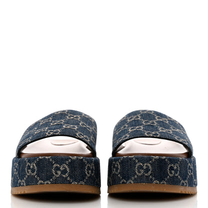 Gucci New Denim GG Monogram Angelina Platform 55mm Slide Sandals 39 Blue Tea 2 of 12