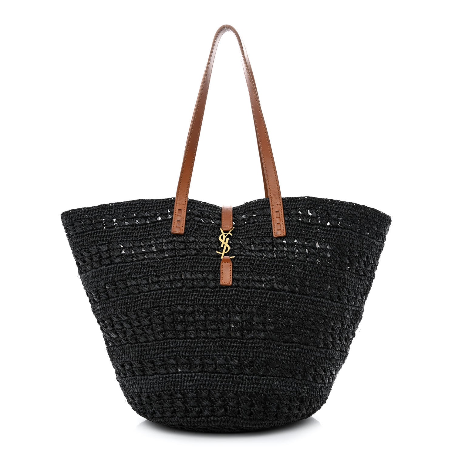 Saint Laurent Raffia Calfskin Medium Panier Tote Black 1 of 18