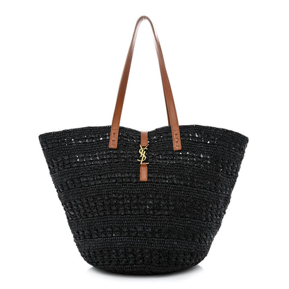 Saint Laurent Raffia Calfskin Medium Panier Tote Black 1 of 18