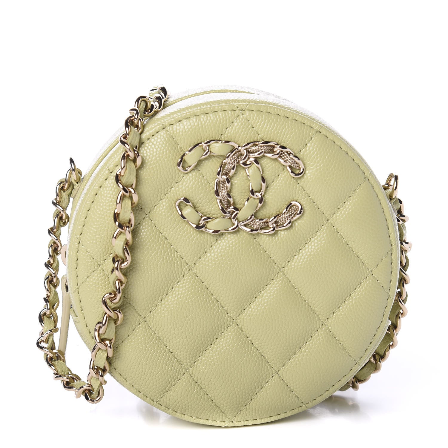 Chanel Caviar Quilted French New Wave Round Clutch With Chain Light Green 1 of 10