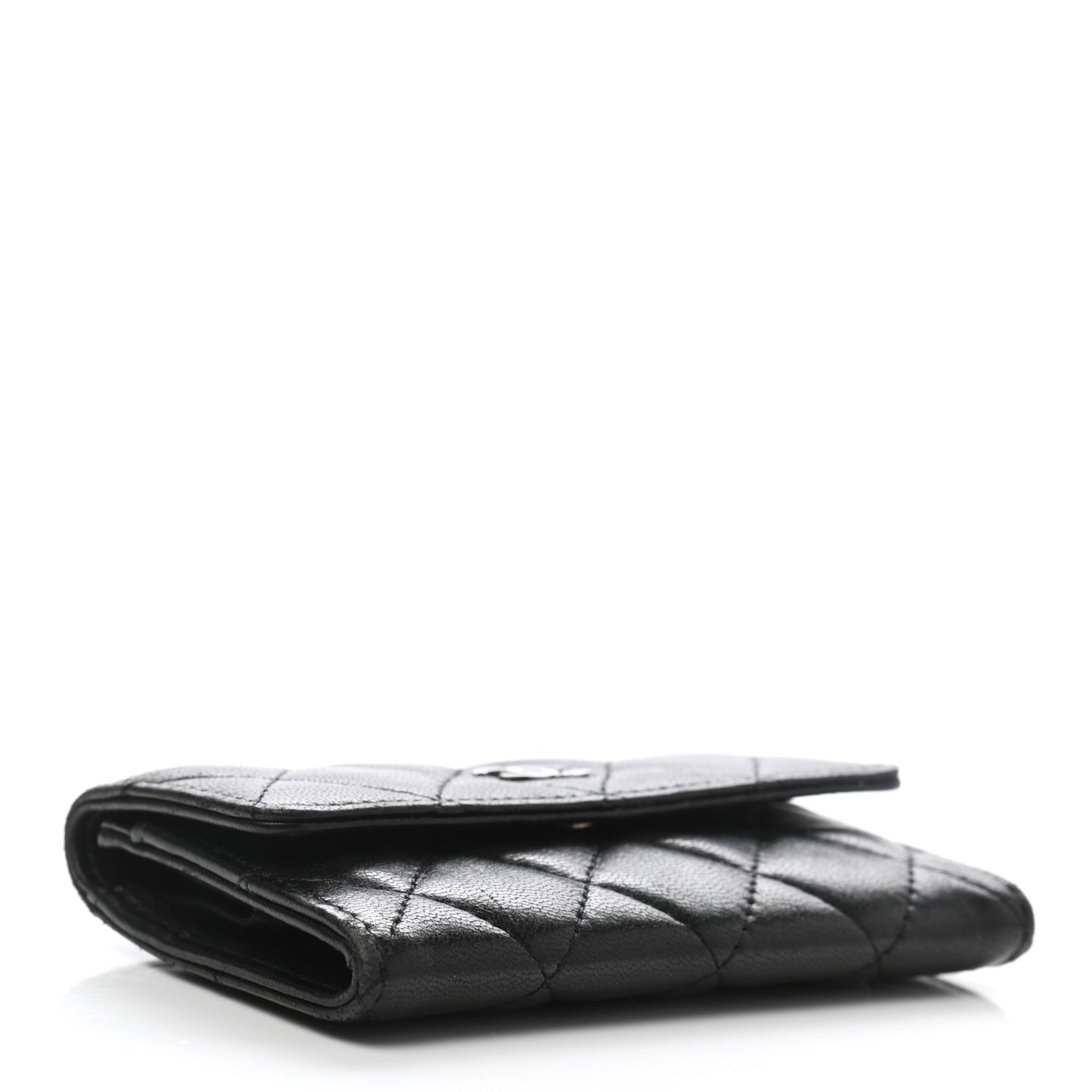 Lambskin Quilted Flap Card Holder Black