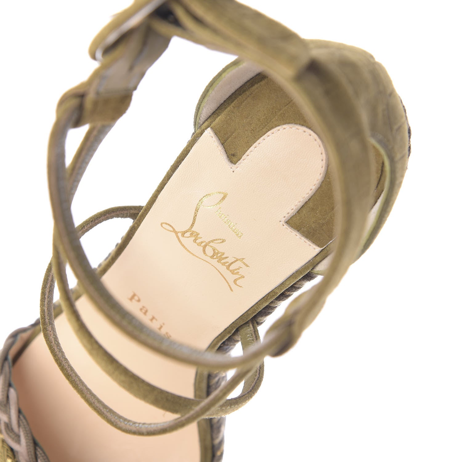 Christian Louboutin Tresse Veau Velours Bodrum 110 Wedge Sandals 39 Green Tea 9 of 10