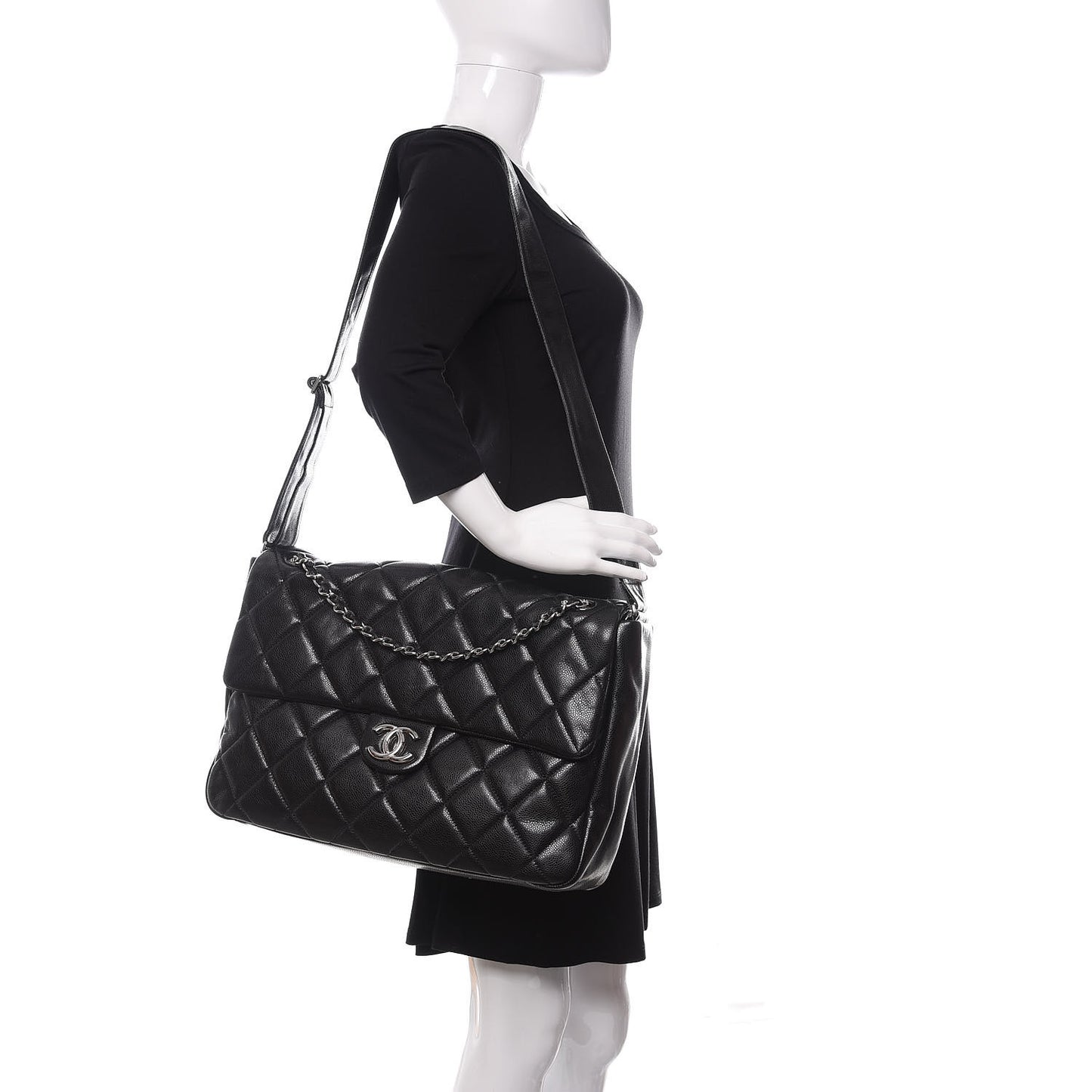Glazed Caviar Large Nature Flap Bag Black