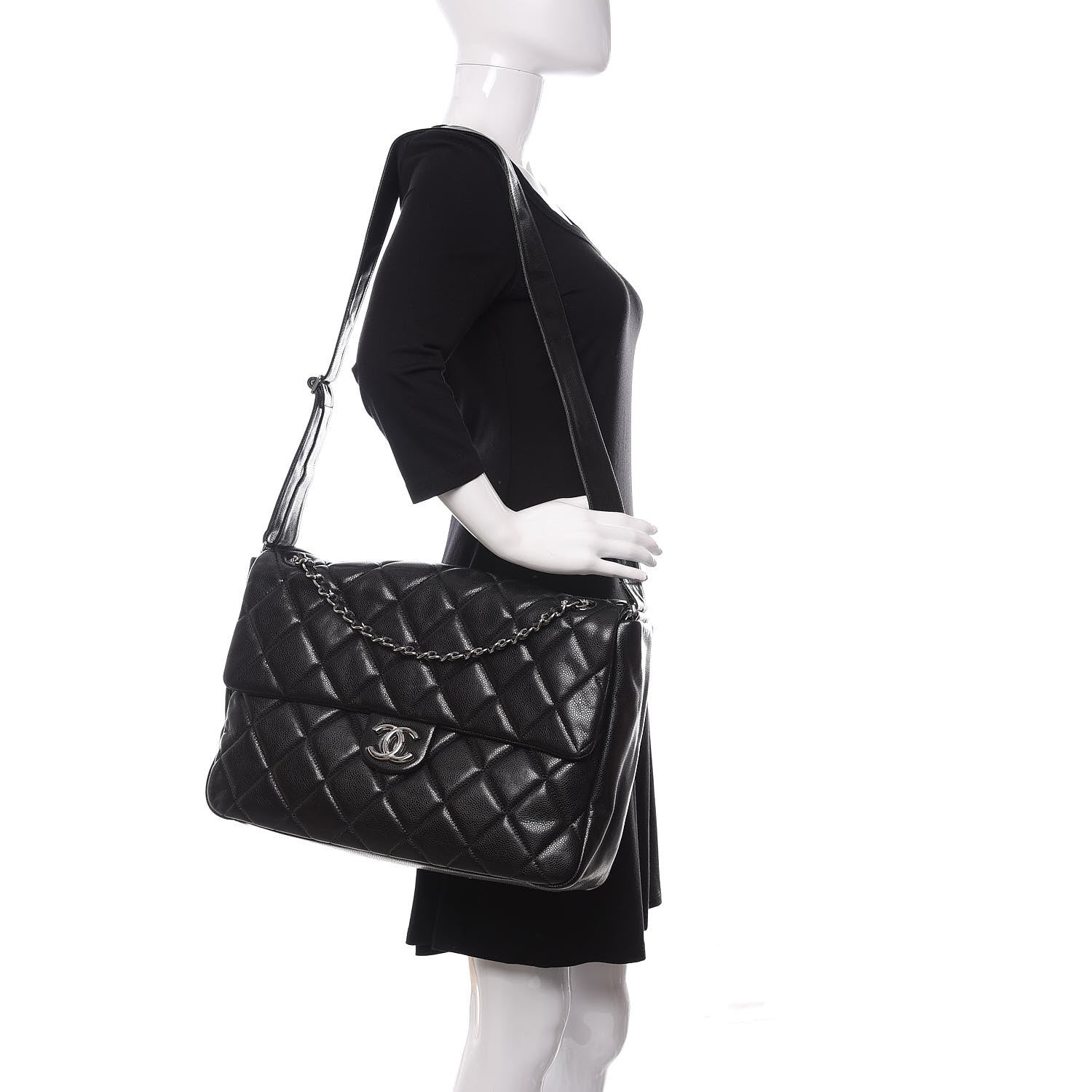 Chanel Glazed Caviar Large Nature Flap Bag Black 2 of 11