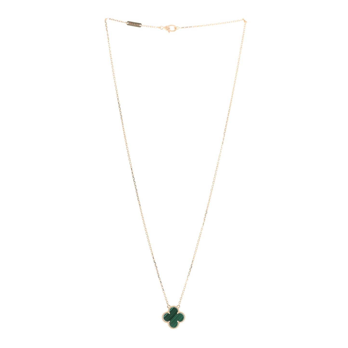 18K Yellow Gold Malachite Vintage Alhambra Pendant Necklace
