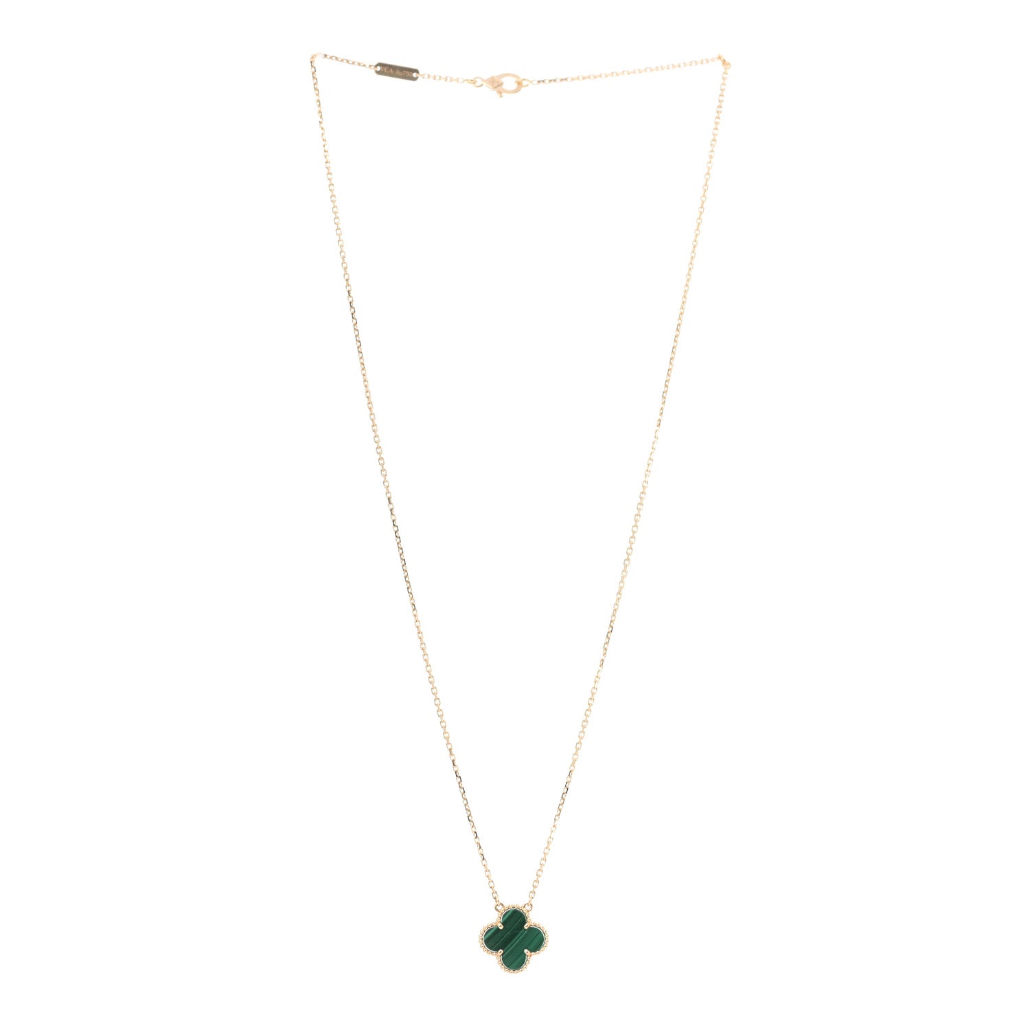 Van Cleef & Arpels 18K Yellow Gold Malachite Vintage Alhambra Pendant Necklace 3 of 8