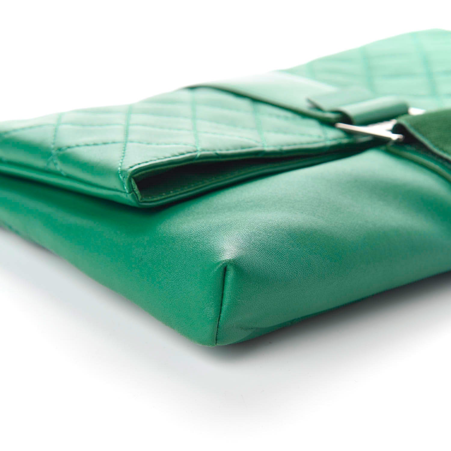 Chanel Lambskin Quilted Grip Clutch Green 6 of 11