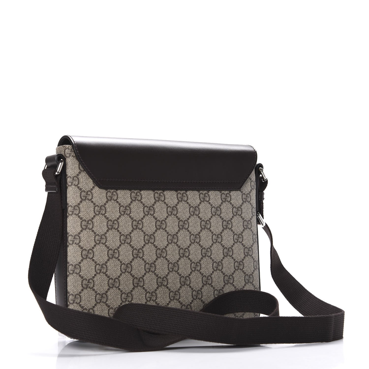 Gucci GG Supreme Monogram Selleria Calfskin Satchel Messenger Bag Beige Ebony Cocoa Marrone Scuro 2 of 9