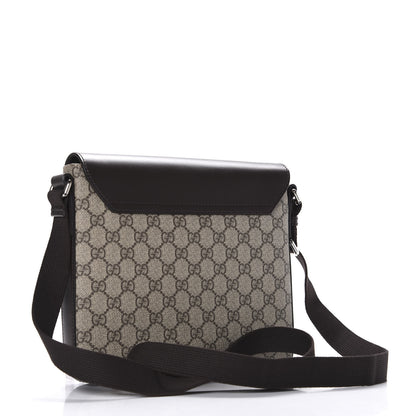 Gucci GG Supreme Monogram Selleria Calfskin Satchel Messenger Bag Beige Ebony Cocoa Marrone Scuro 2 of 9