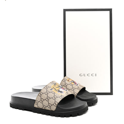 Gucci GG Supreme Monogram Tiger Mens Lug Sole Slide Sandals 8 9 Ebony 9 of 9