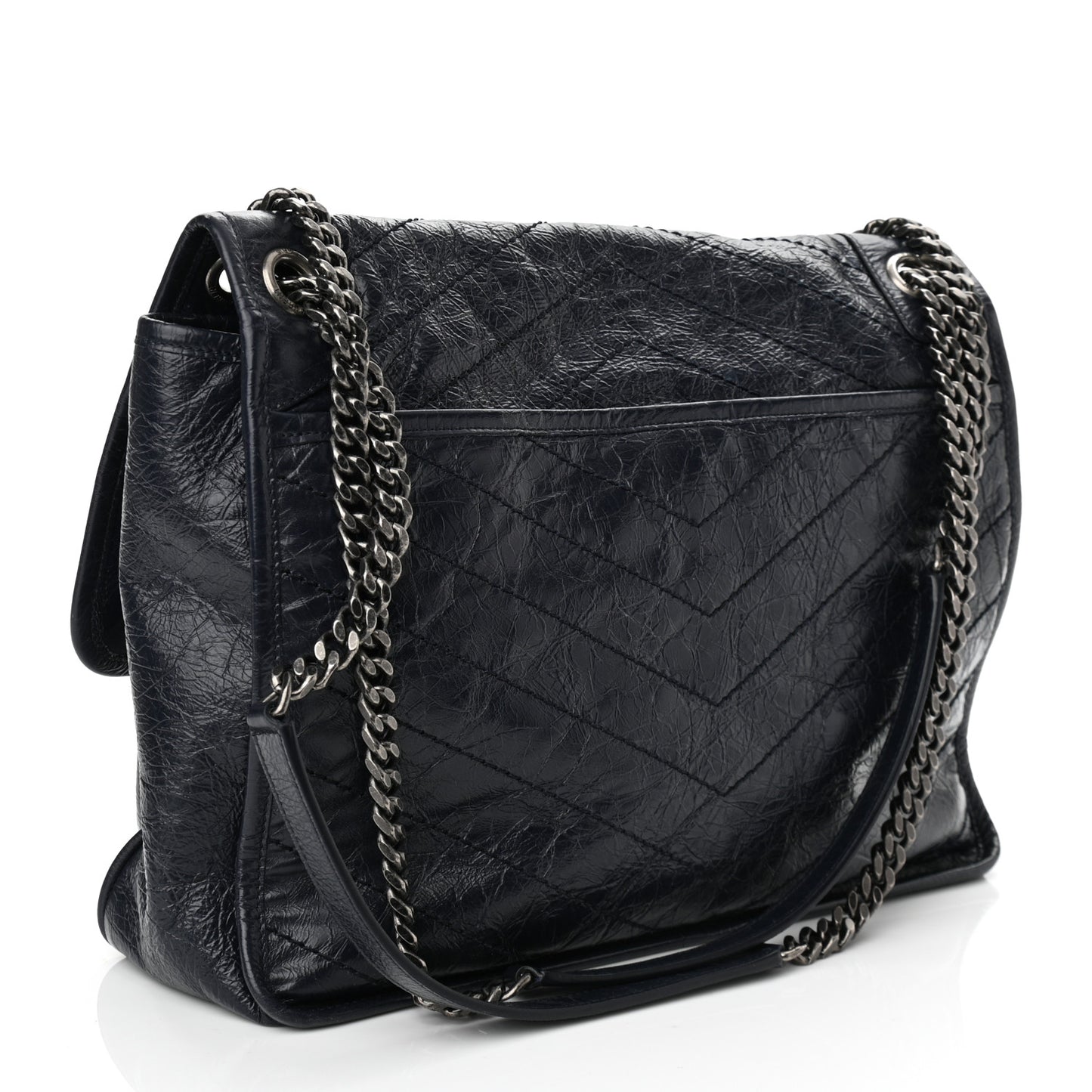 Crinkled Calfskin Matelasse Monogram Large Niki Chain Satchel Deep Marine