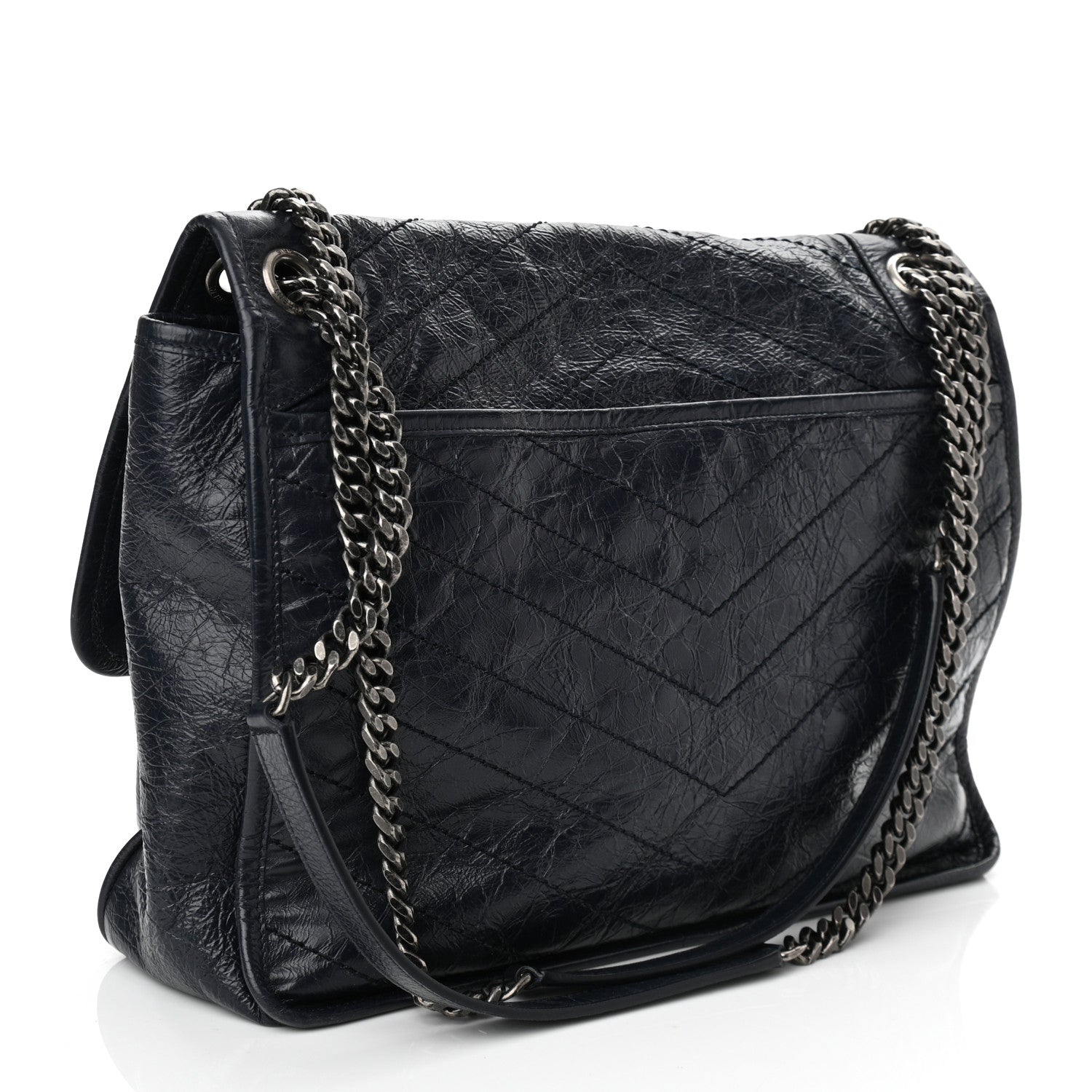 Saint Laurent Crinkled Calfskin Matelasse Monogram Large Niki Chain Satchel Deep Marine 2 of 8