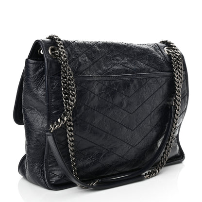 Saint Laurent Crinkled Calfskin Matelasse Monogram Large Niki Chain Satchel Deep Marine 2 of 8