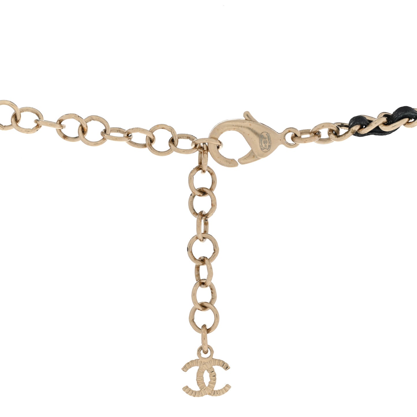 Metal Calfskin Crystal Double CC Short Necklace Black Gold