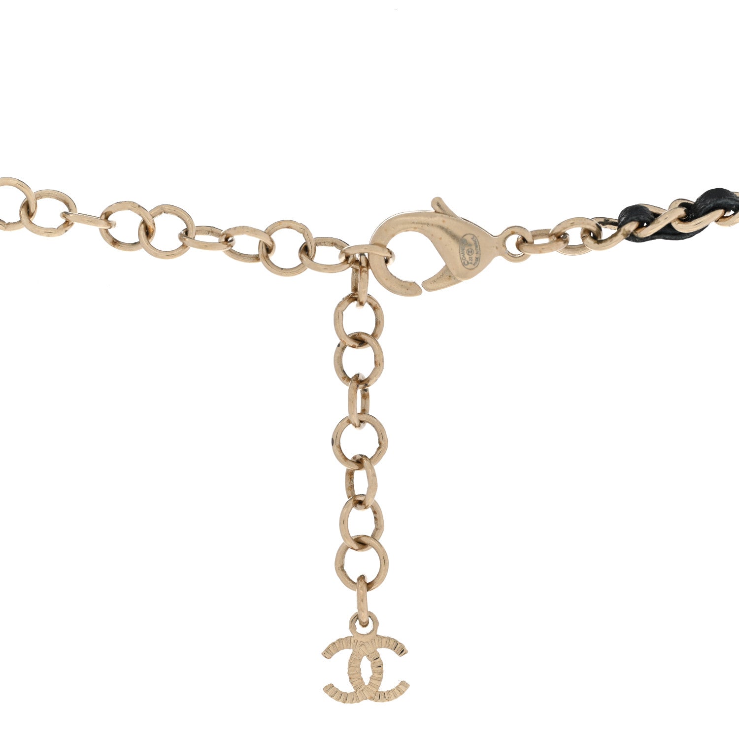 Chanel Metal Calfskin Crystal Double CC Short Necklace Black Gold 5 of 6