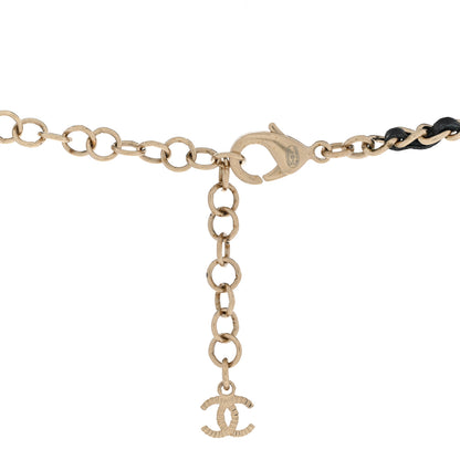 Chanel Metal Calfskin Crystal Double CC Short Necklace Black Gold 5 of 6
