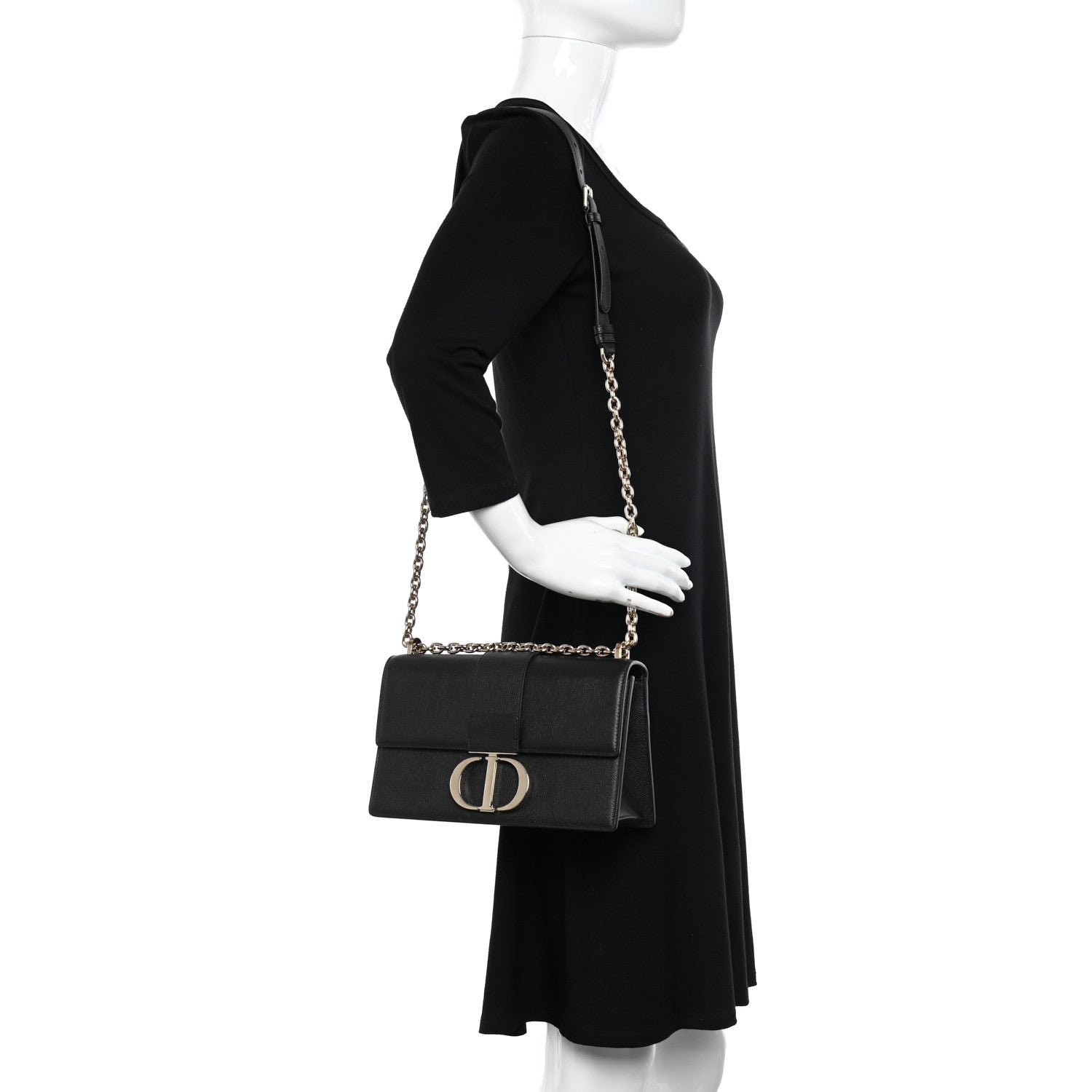 Christian Dior Grained Calfskin Embossed 30 Montaigne Chain Flap Bag Black 2 of 11