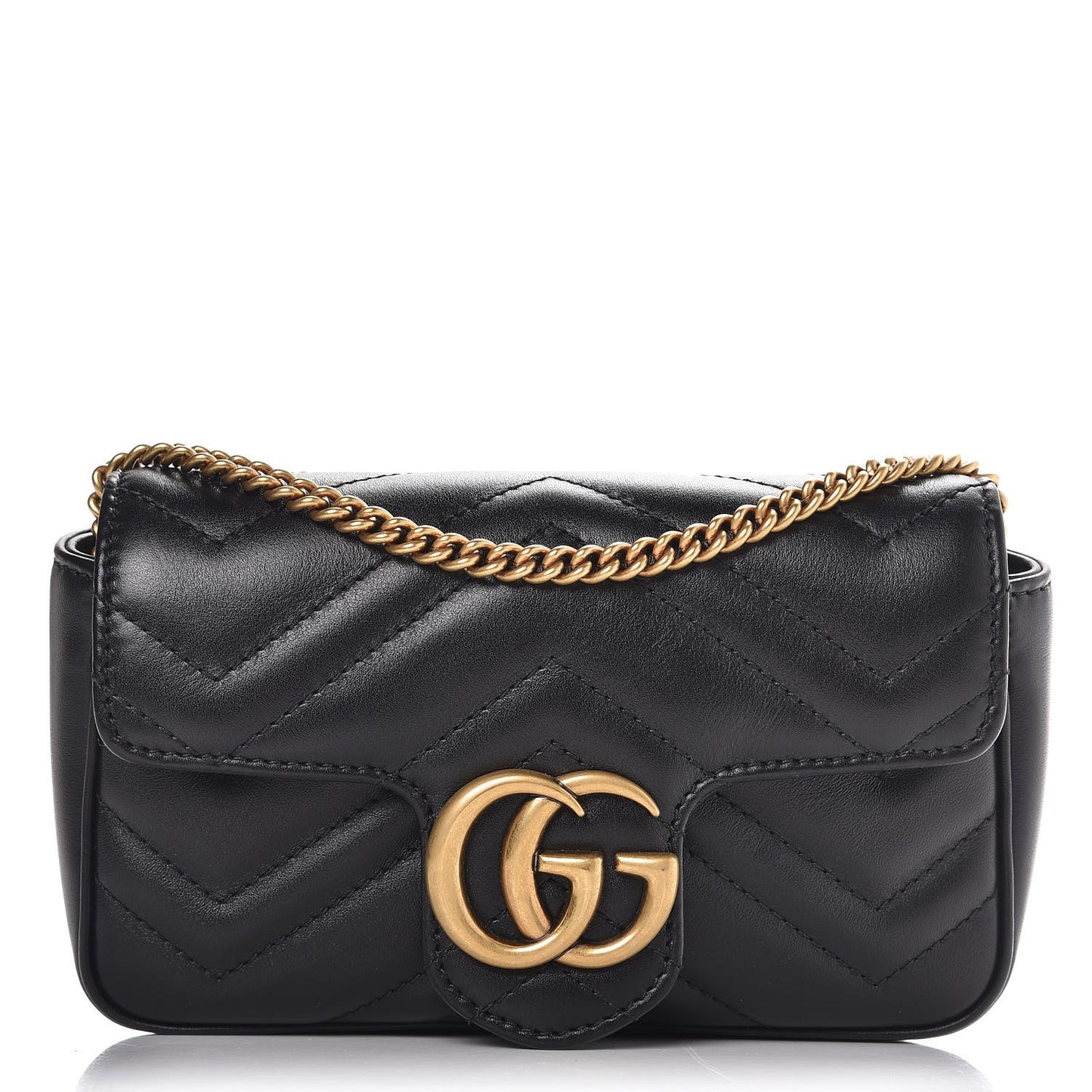 Calfskin Matelasse Super Mini GG Marmont Shoulder Bag Black