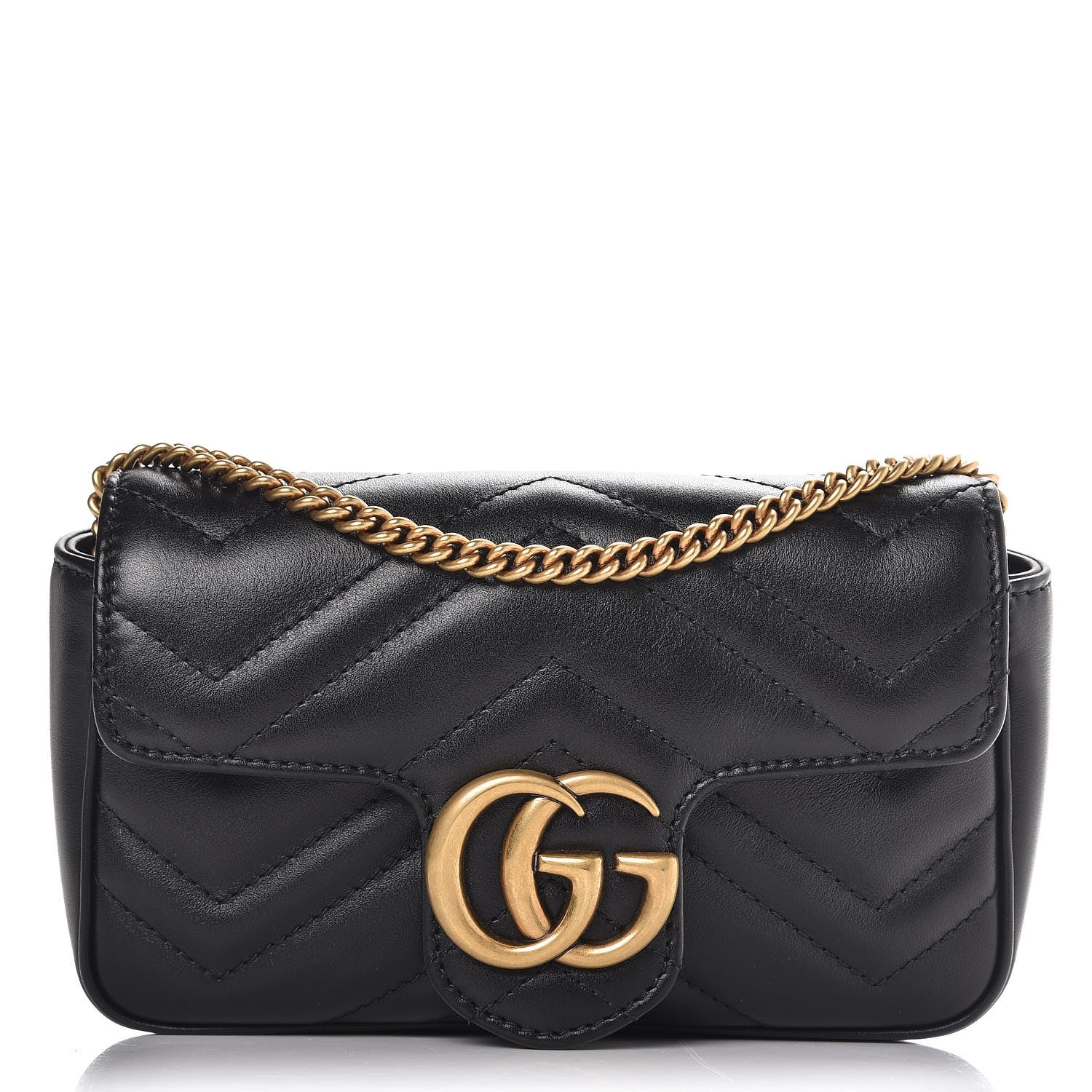 Gucci Calfskin Matelasse Super Mini GG Marmont Shoulder Bag Black 1 of 9