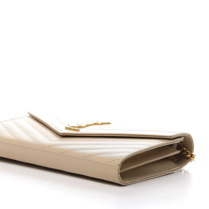 Saint Laurent Grain De Poudre Matelasse Chevron Monogram Chain Wallet Nude Powder 7 of 10
