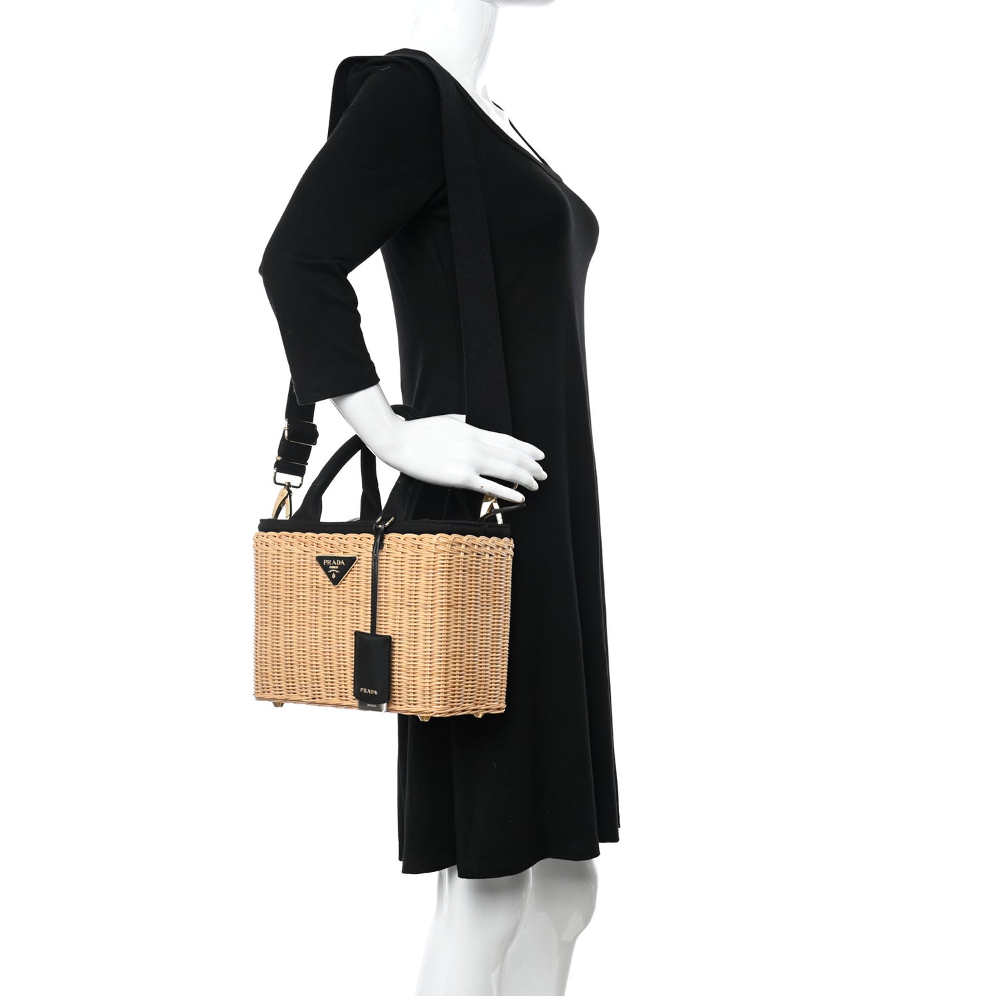 Wicker Canvas Tote Naturale Black
