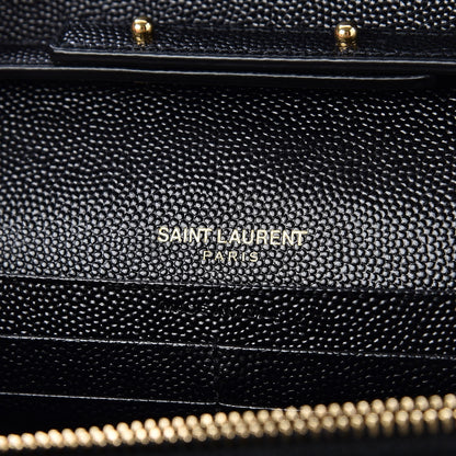 Saint Laurent Grain De Poudre Matelasse Chevron Monogram Chain Wallet Black 6 of 8