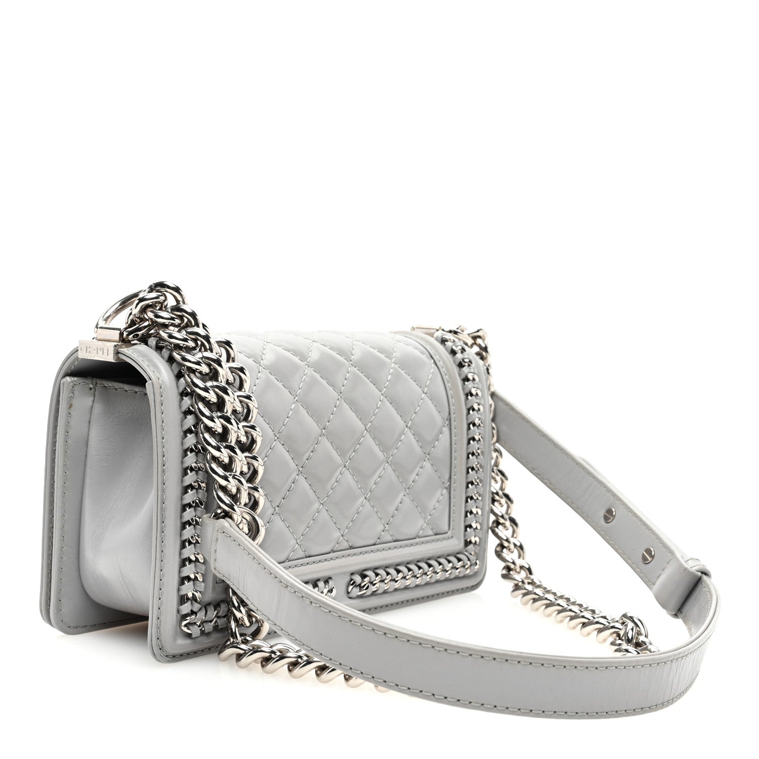 Chanel Iridescent Lambskin Quilted Small Chain Around Boy Flap Grey 2 of 11