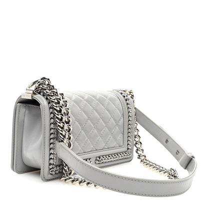 Chanel Iridescent Lambskin Quilted Small Chain Around Boy Flap Grey 2 of 11