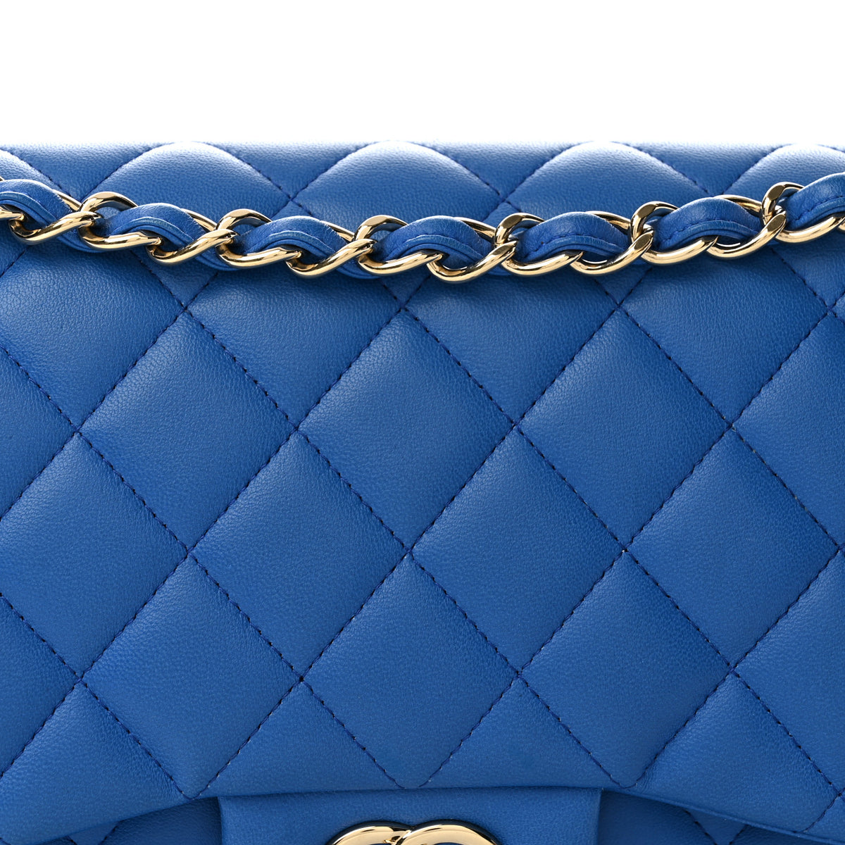 Lambskin Quilted Jumbo Double Flap Blue